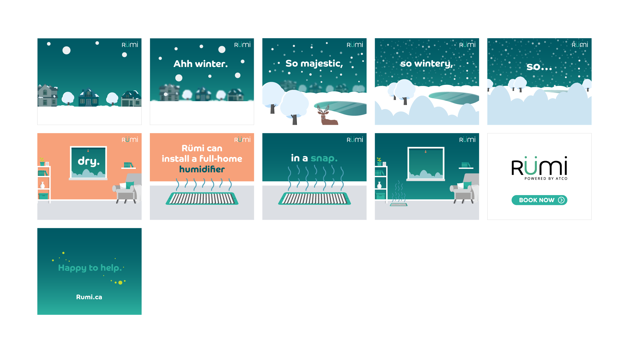 A high-fidelity, illustrative storyboard showing a theme for home humidifiers