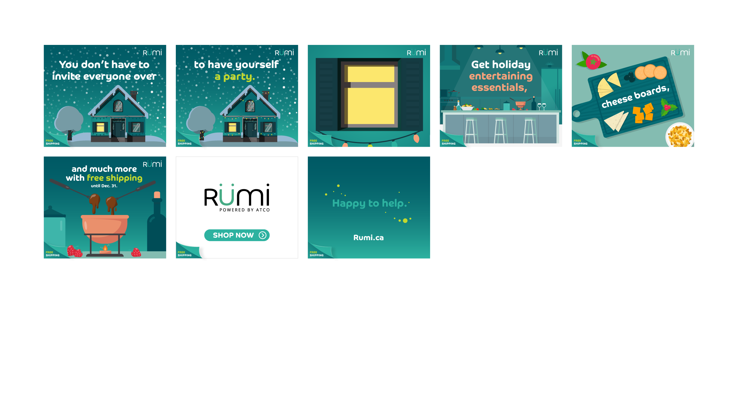 A high-fidelity, illustrative storyboard showing a theme for Christmas party food ideas