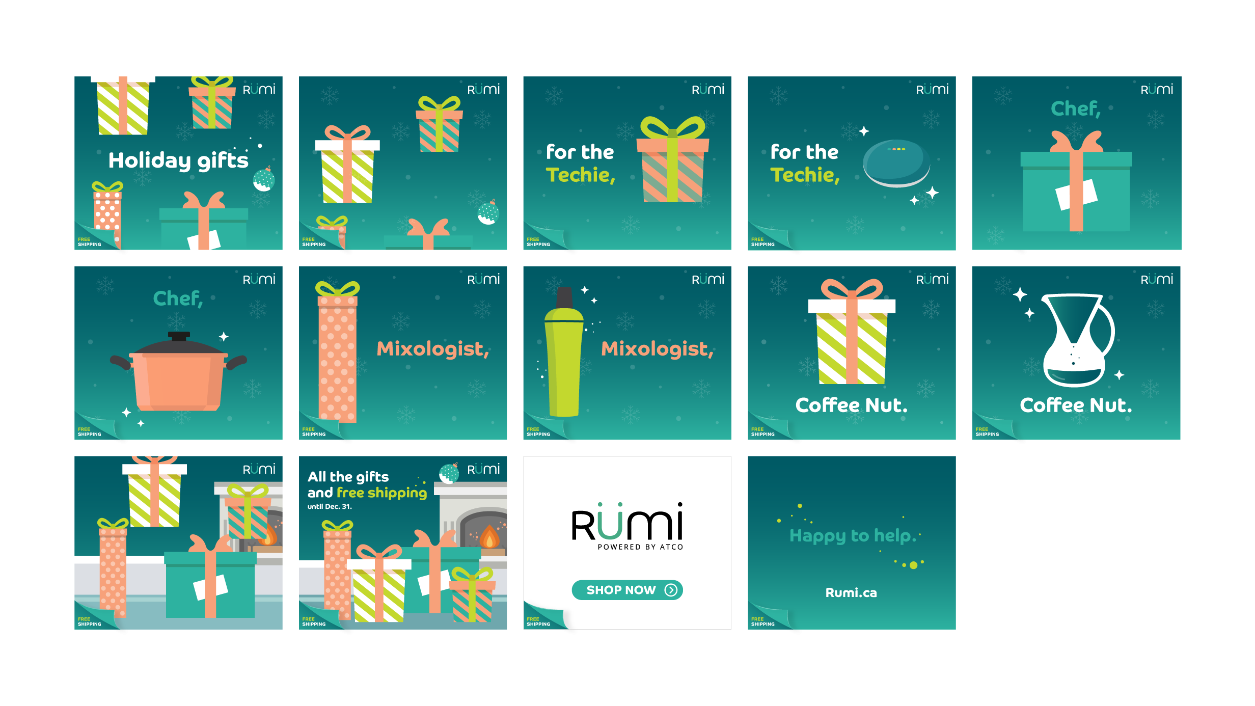 A high-fidelity, illustrative storyboard showing a theme for Christmas family gifts