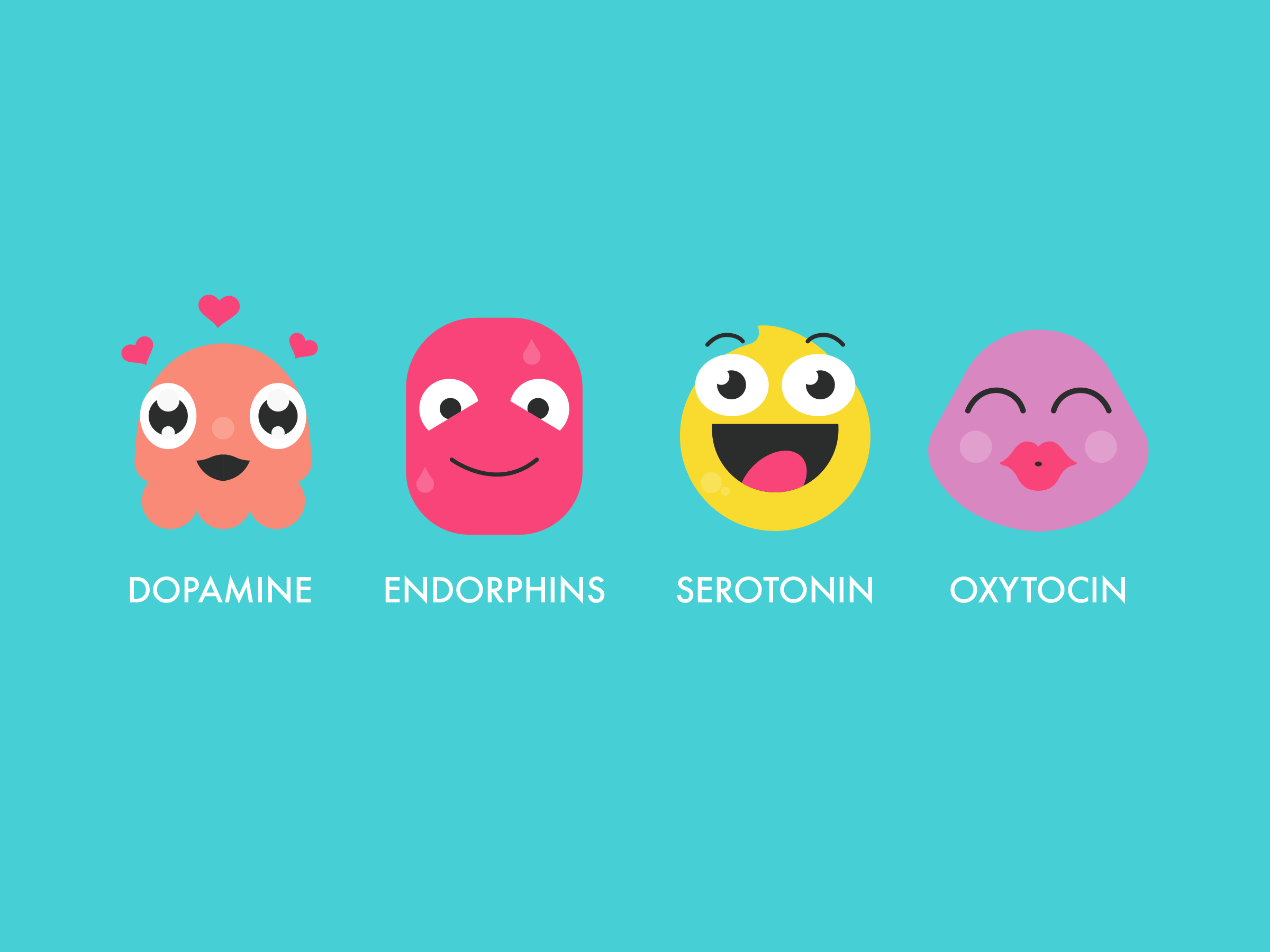 Four cute illustrations of neurochemicals chemicals