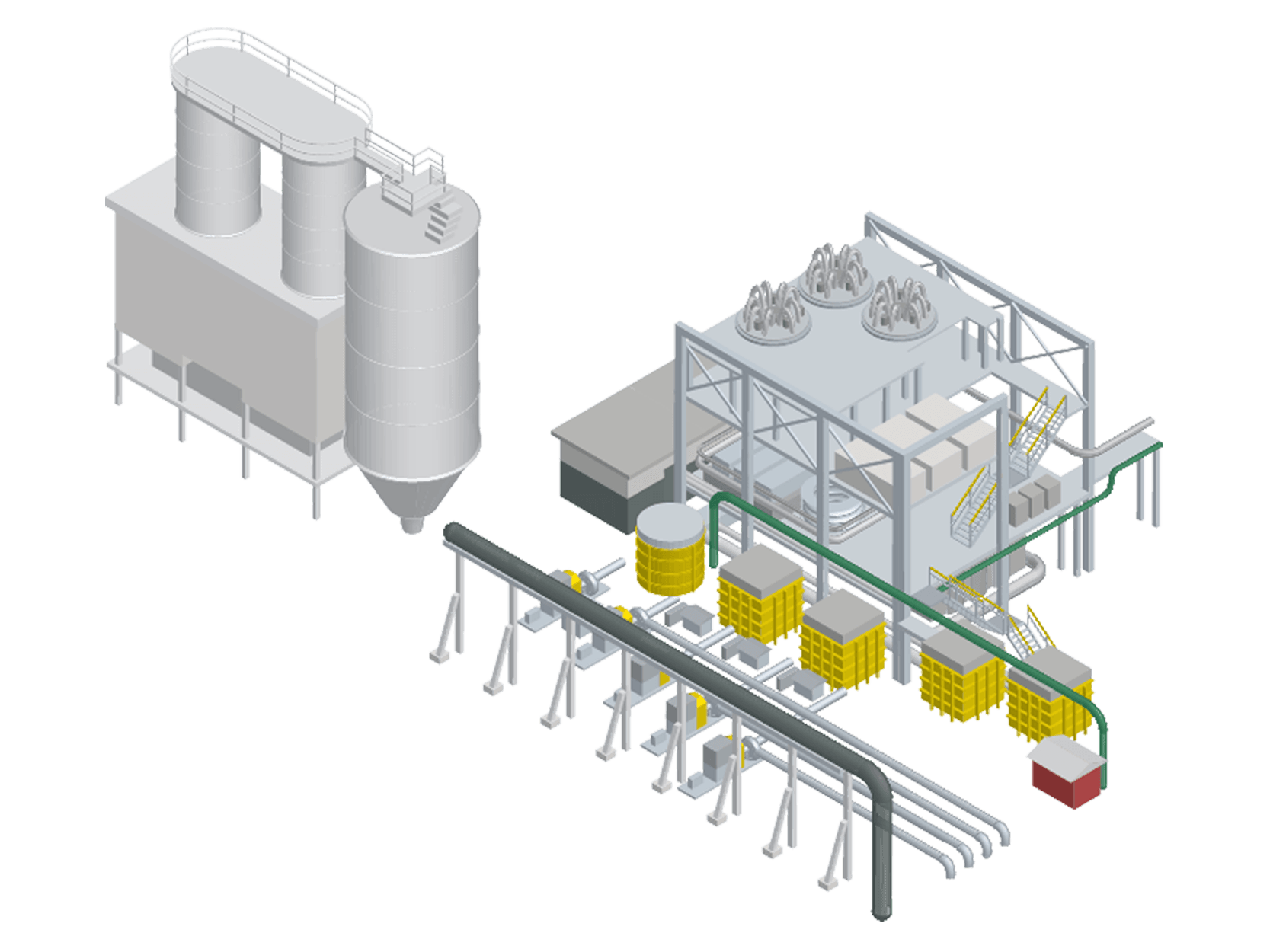 A 3d rendering of the wetfill plant at the Mount Isa Mining site in Queensland, Australia