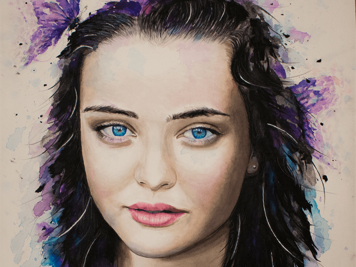 A water colour painting of Katherine Langford starring as Hannah Baker