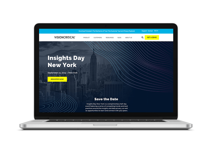A laptop displaying the Insights Day Event Page Hu Spot template