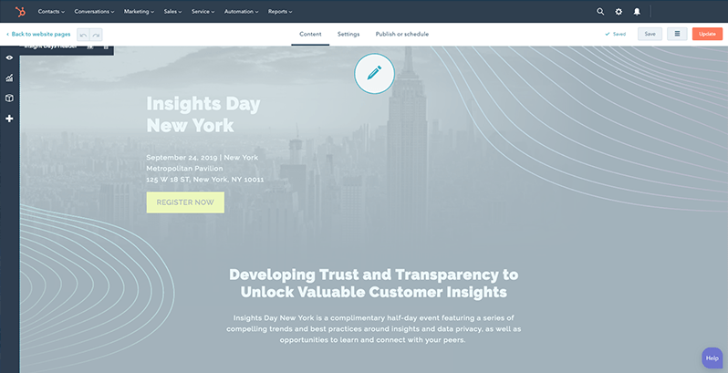 A screen capture showing how Insights Day template was created in Hub Spot