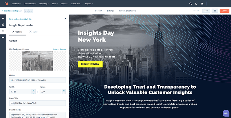 A screen capture showing how Insights Day template was created in Hub Spot