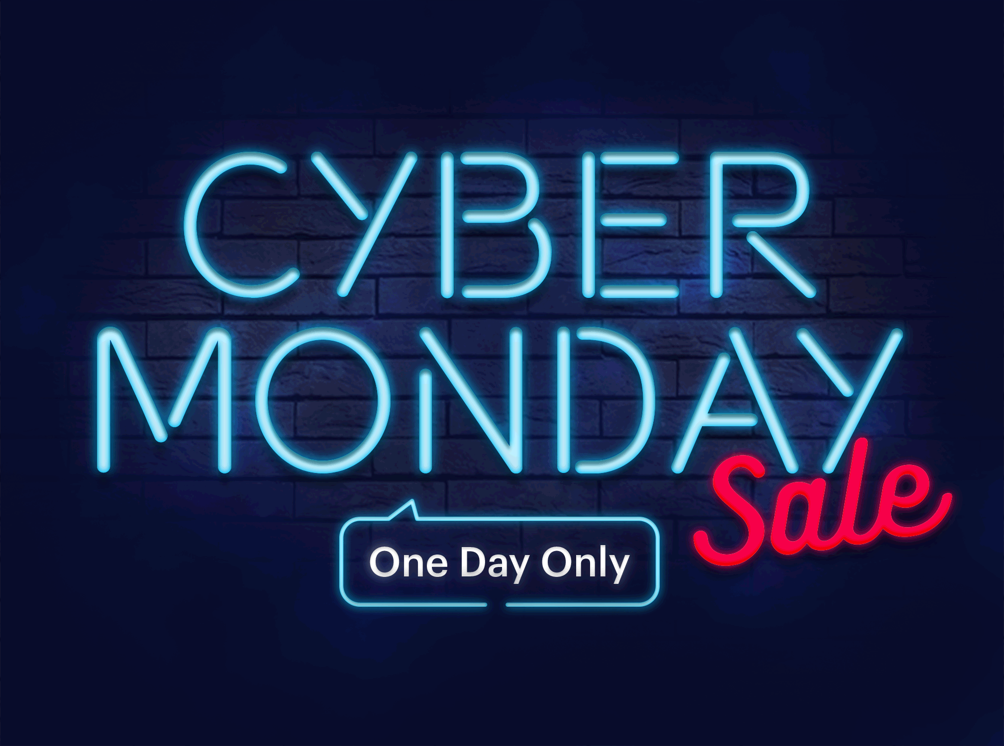 A graphic design campaign lockup for home for the Cyber Monday Sale