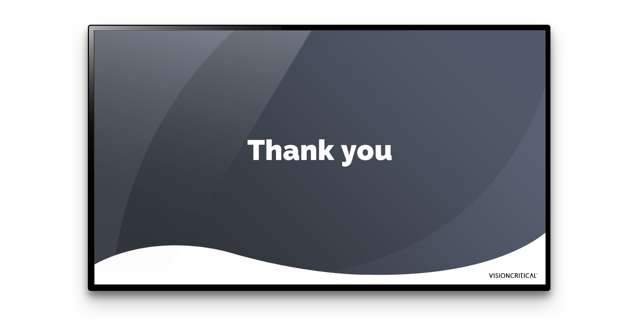 A TV displaying a thank you slide for the Vision Critical Organizational Powerpoint Template