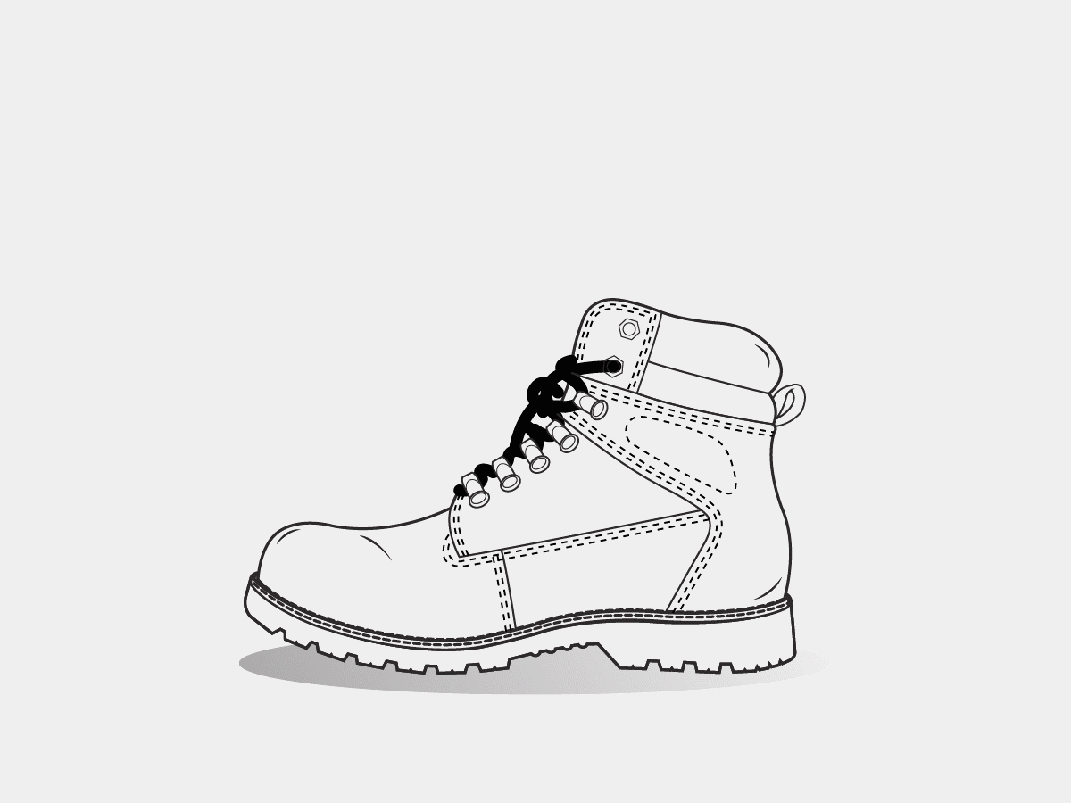 A animated vector drawing line illustration of shoe opening up and showing different features for the Rivers brand