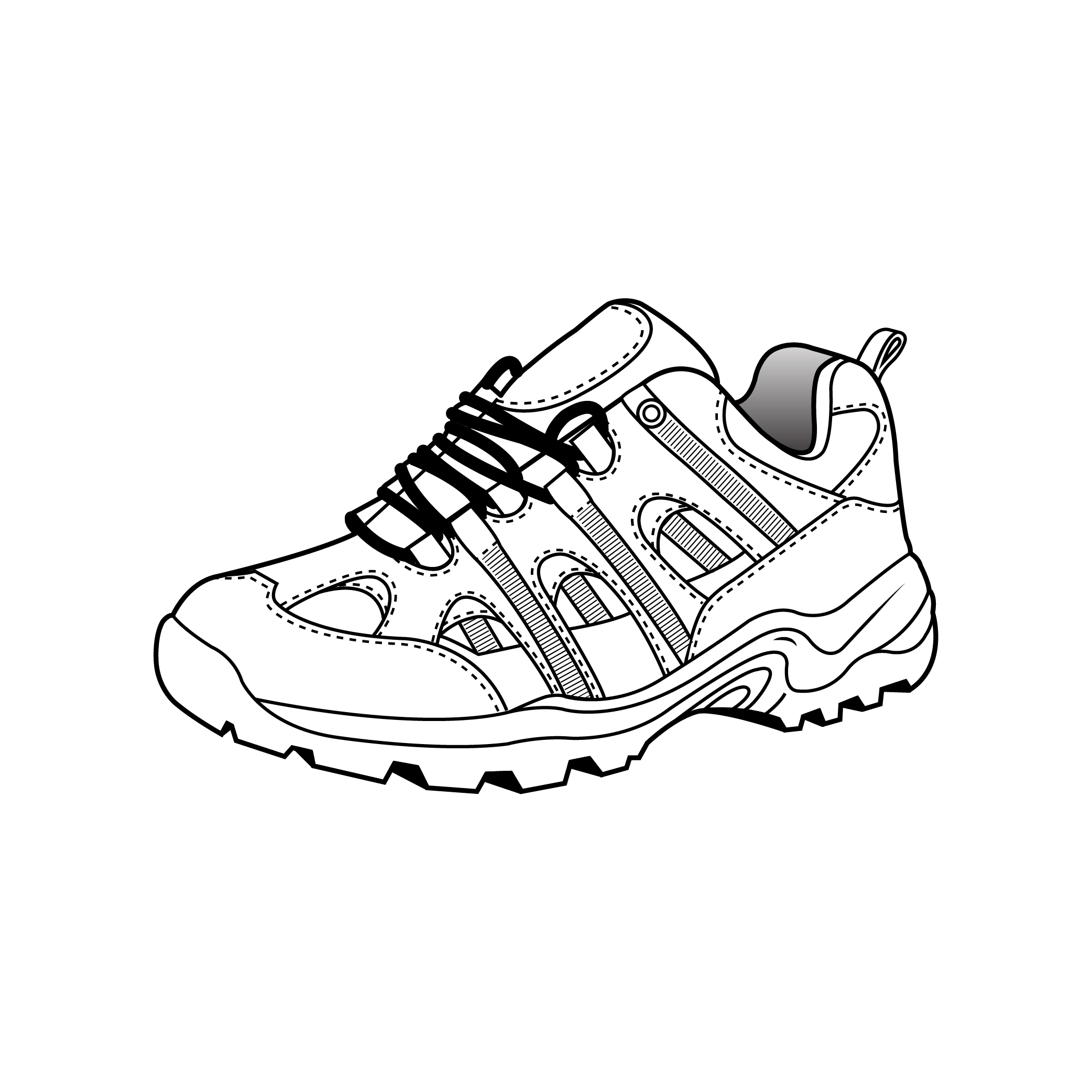A vector drawing line illustration of a shoe for the Rivers brand