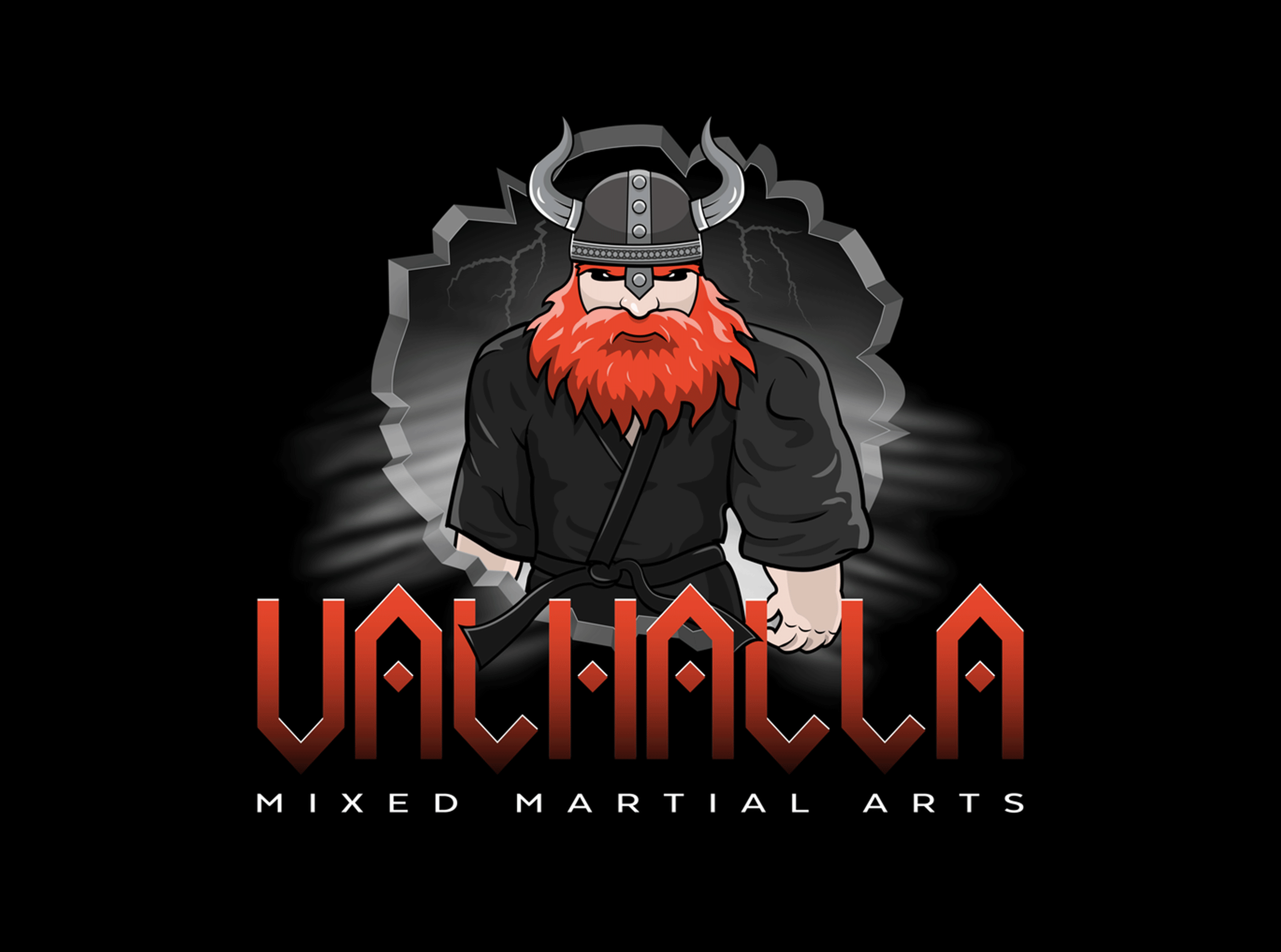 A logo depicting a viking dress in mixed martial arts gi